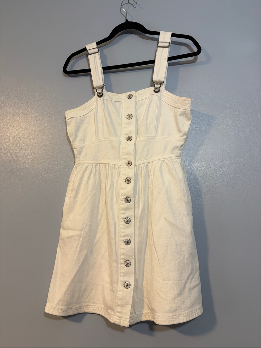 American Eagle Outfitters White Button-Front Denim Overall Straps Pockets